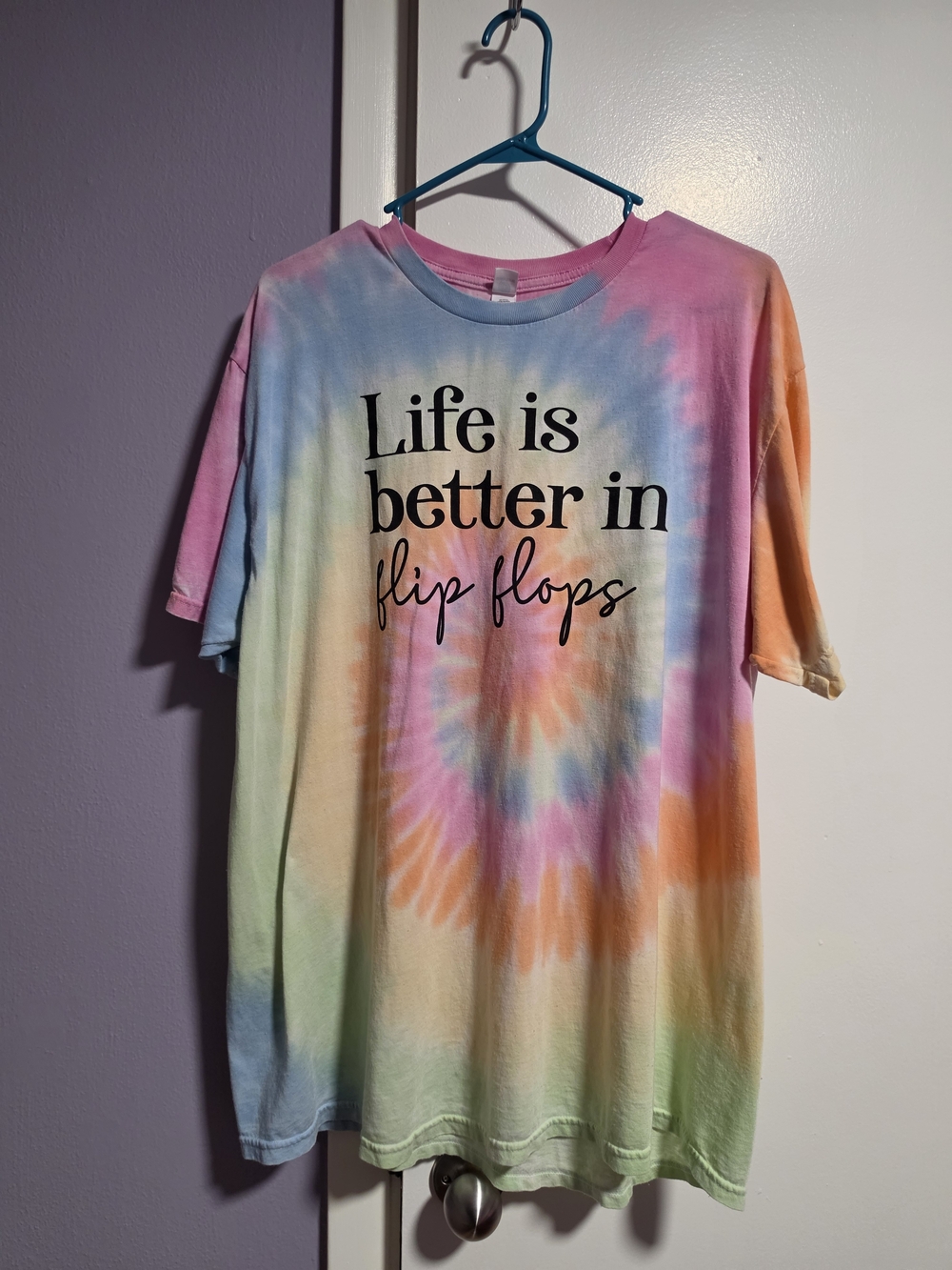 Tie-Dye Graphic Tee - Life Is Better in Flip Flops - Multicolor